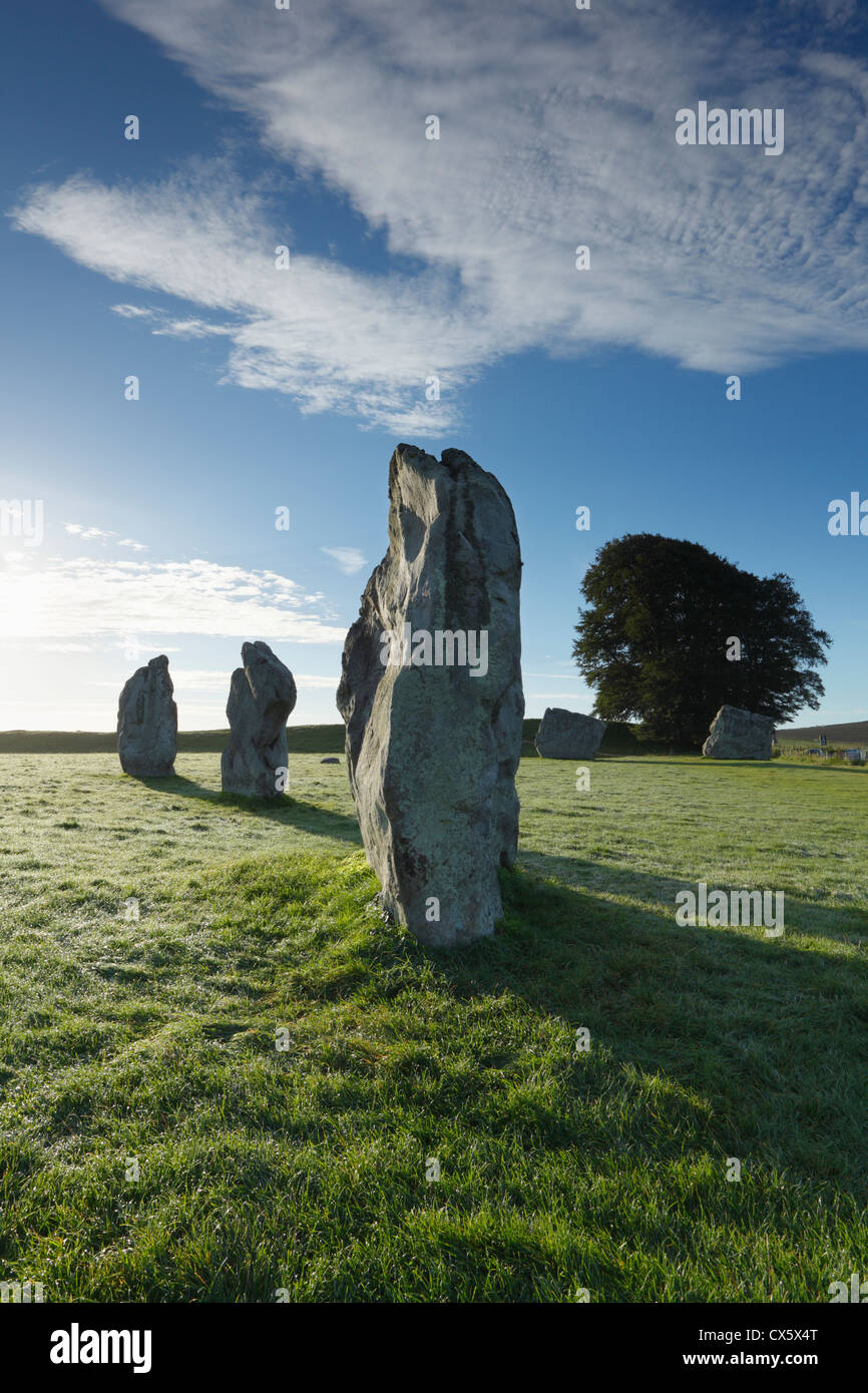 Avebury Stone Circle di Sunrise. Wiltshire. In Inghilterra. Regno Unito. Foto Stock