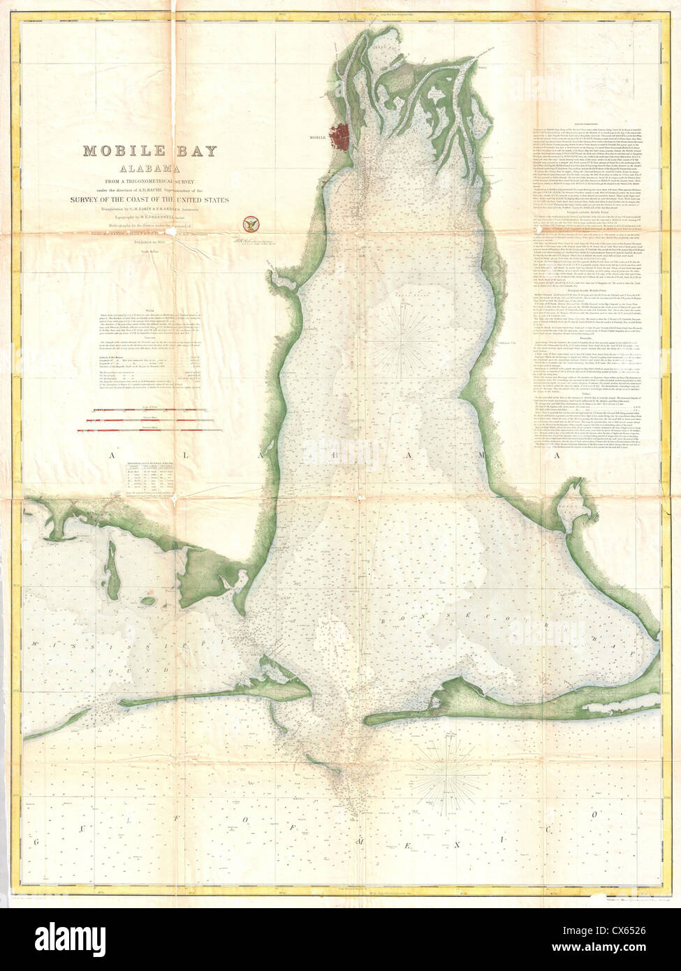 1856 U.S. Sondaggio sulla costa Mappa della Baia di Mobile, Alabama Foto Stock