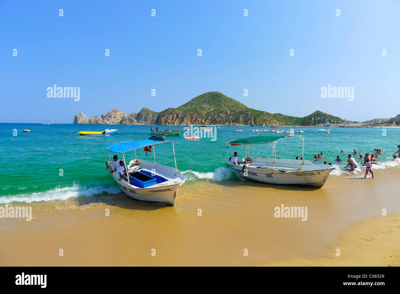 Taxi acqueo, Medano Beach, Cabo San Lucas, Baja, Messico Foto Stock