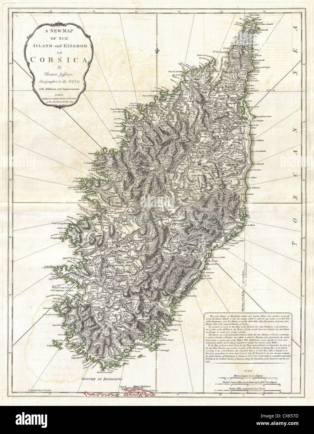 1794 Jeffreys Mappa della Corsica, Francia Foto Stock