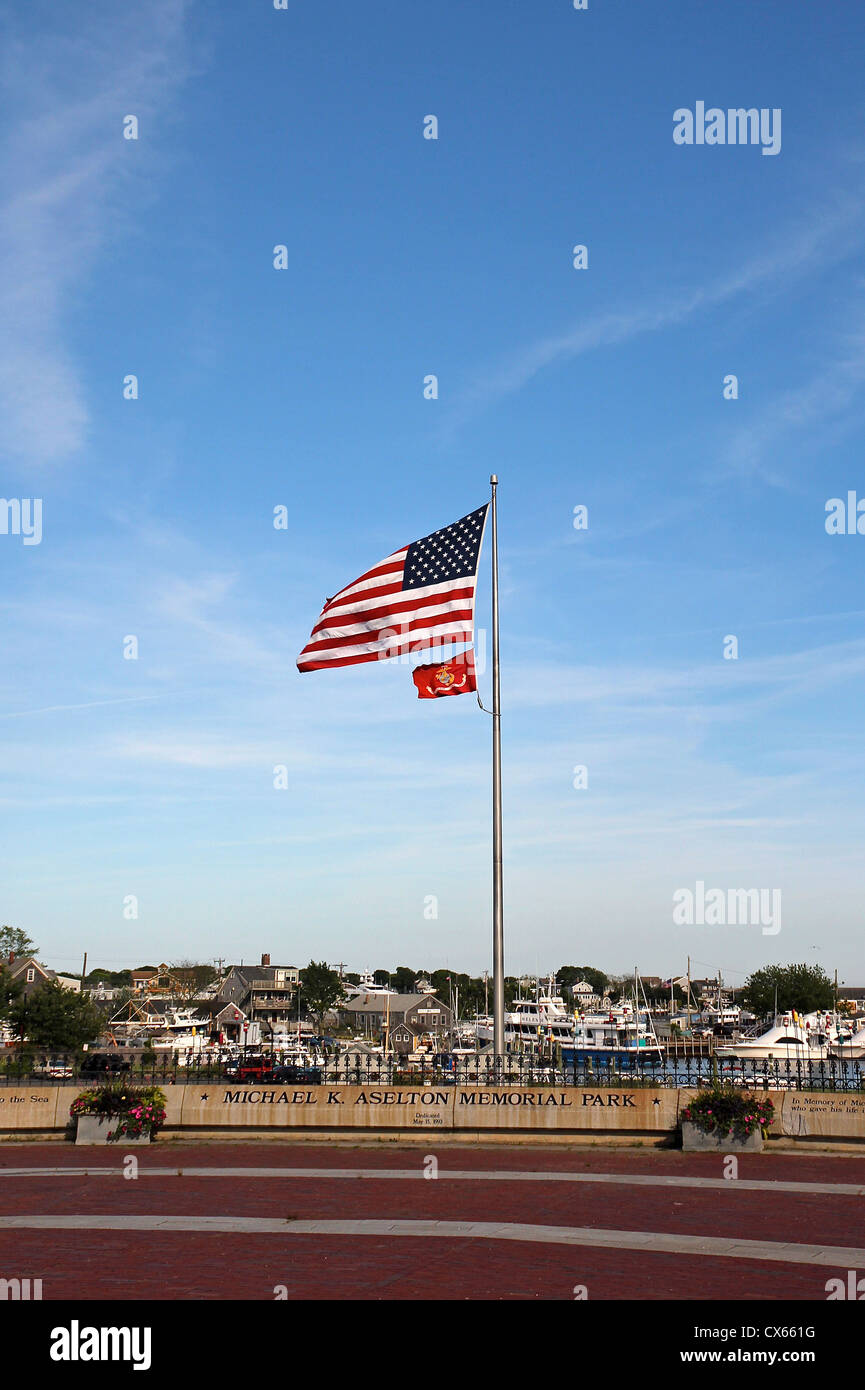 Bandiera americana, Michael K. Aselton Memorial Park, Hyannis Cape Cod, Massachusetts Foto Stock