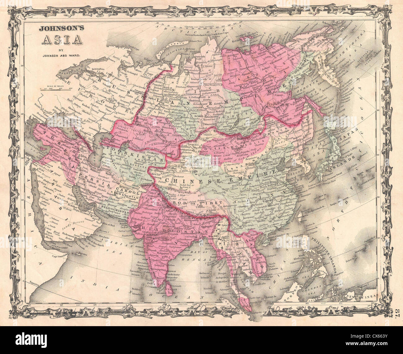 1862 Johnson Mappa di Asia Foto Stock