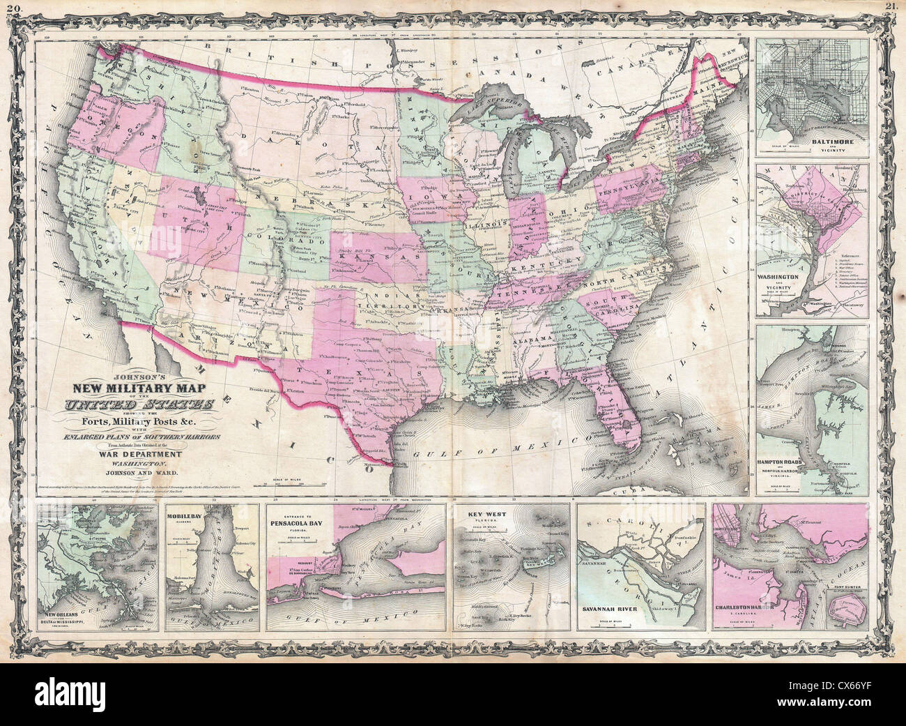 1862 Johnson Mappa militare degli Stati Uniti ( Guerra civile ) Foto Stock