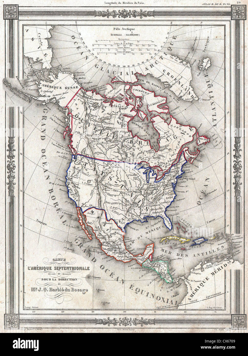 1852 Bocage mappa del Nord America - Foto Stock