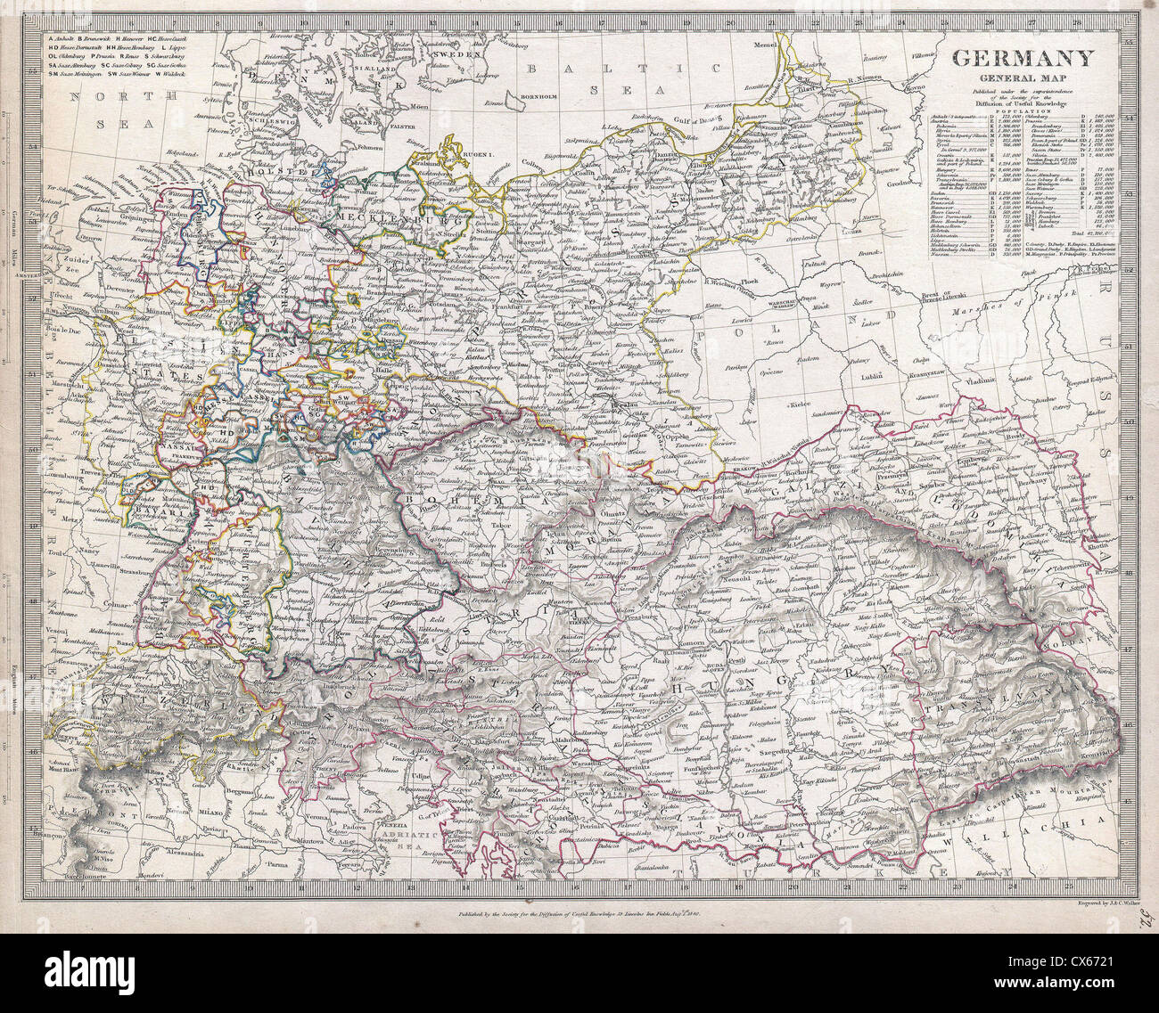 1840 S.D.U.K. Mappa di Germania - Foto Stock