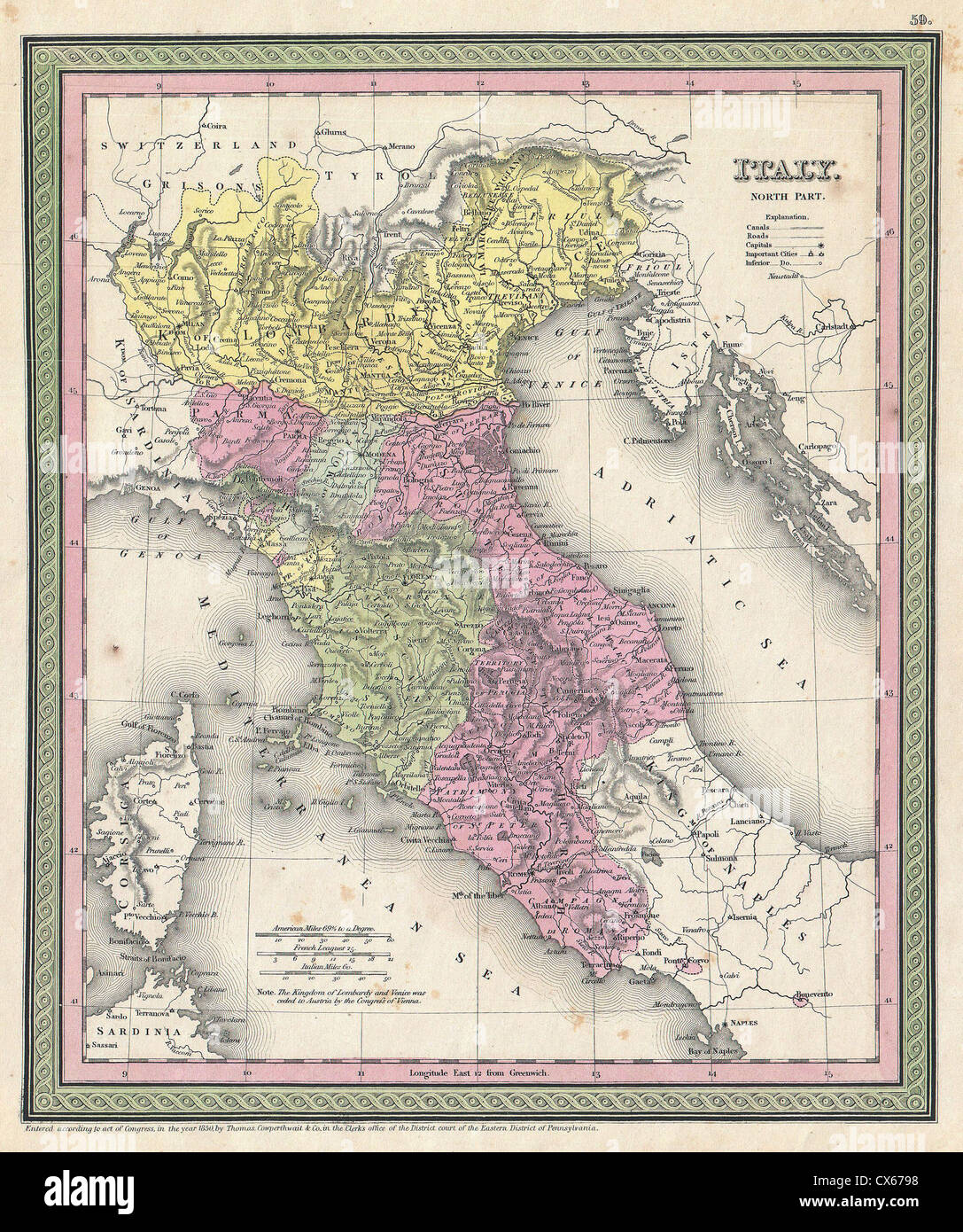 1853 Mitchell Mappa del nord Italia ( Toscana, Venezia ) Foto Stock