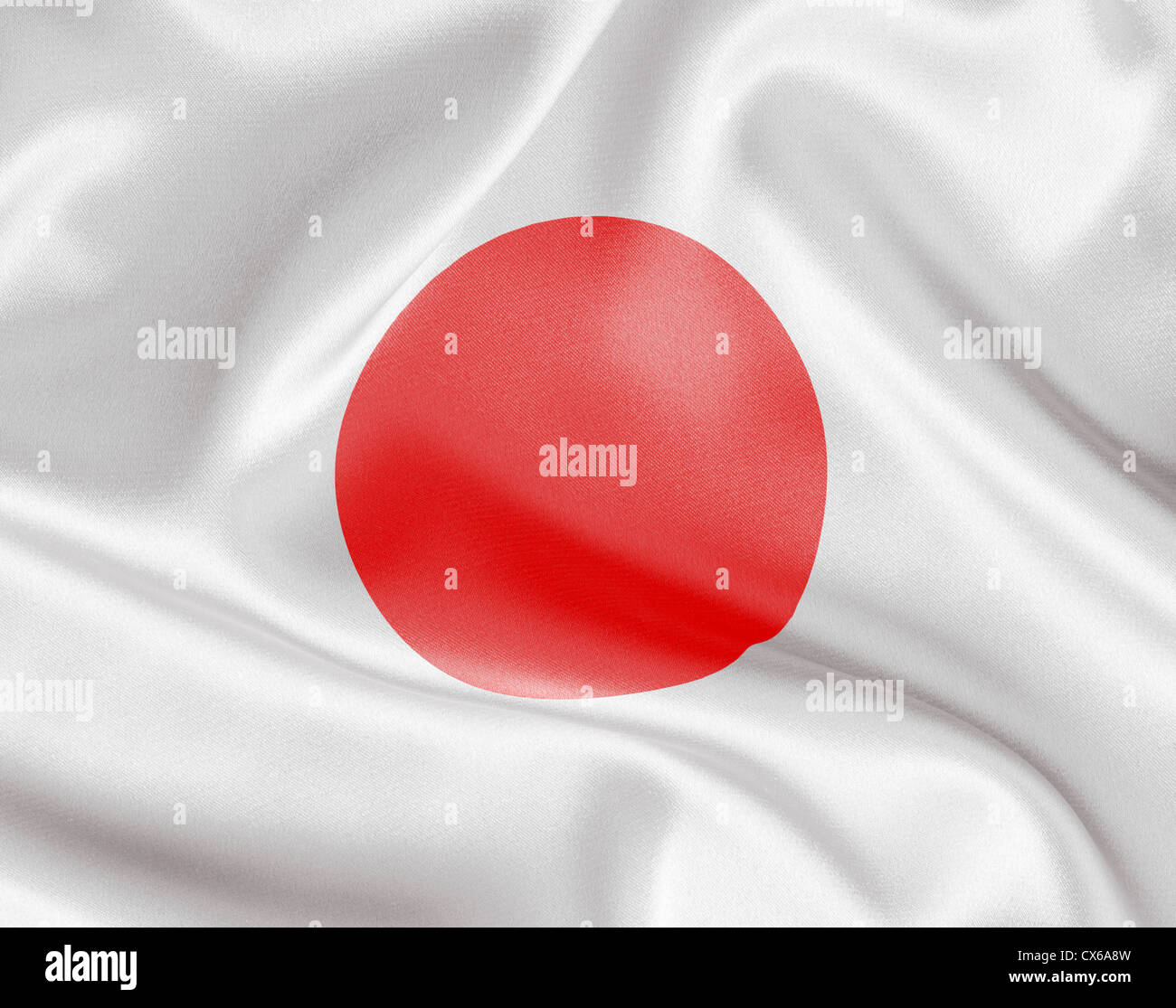 Bandiera del Giappone sul raso bianco o di cascami di seta Foto Stock