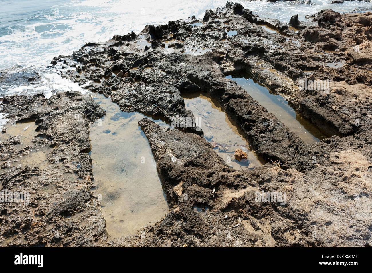 Antiche Saline scavati nella pietra, Creta, Grecia Foto Stock
