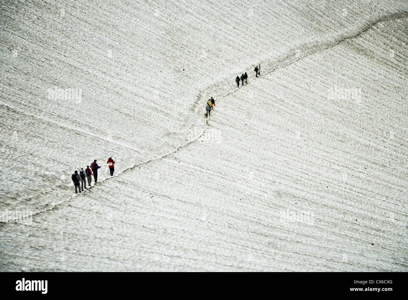 Gli escursionisti salita al vulcano Mutnovsky, Kamchatka, Petropavlovsk Kamchatsky, Russia Foto Stock