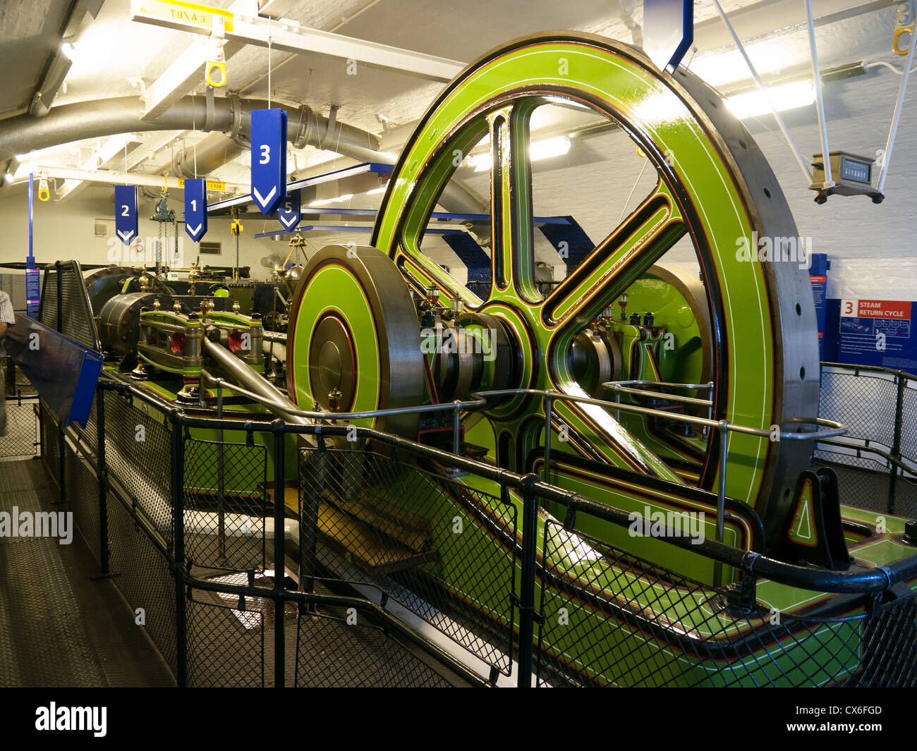 Sistema idraulico di sollevamento Systems all'interno della camera del motore del Tower Bridge, London, Regno Unito Foto Stock