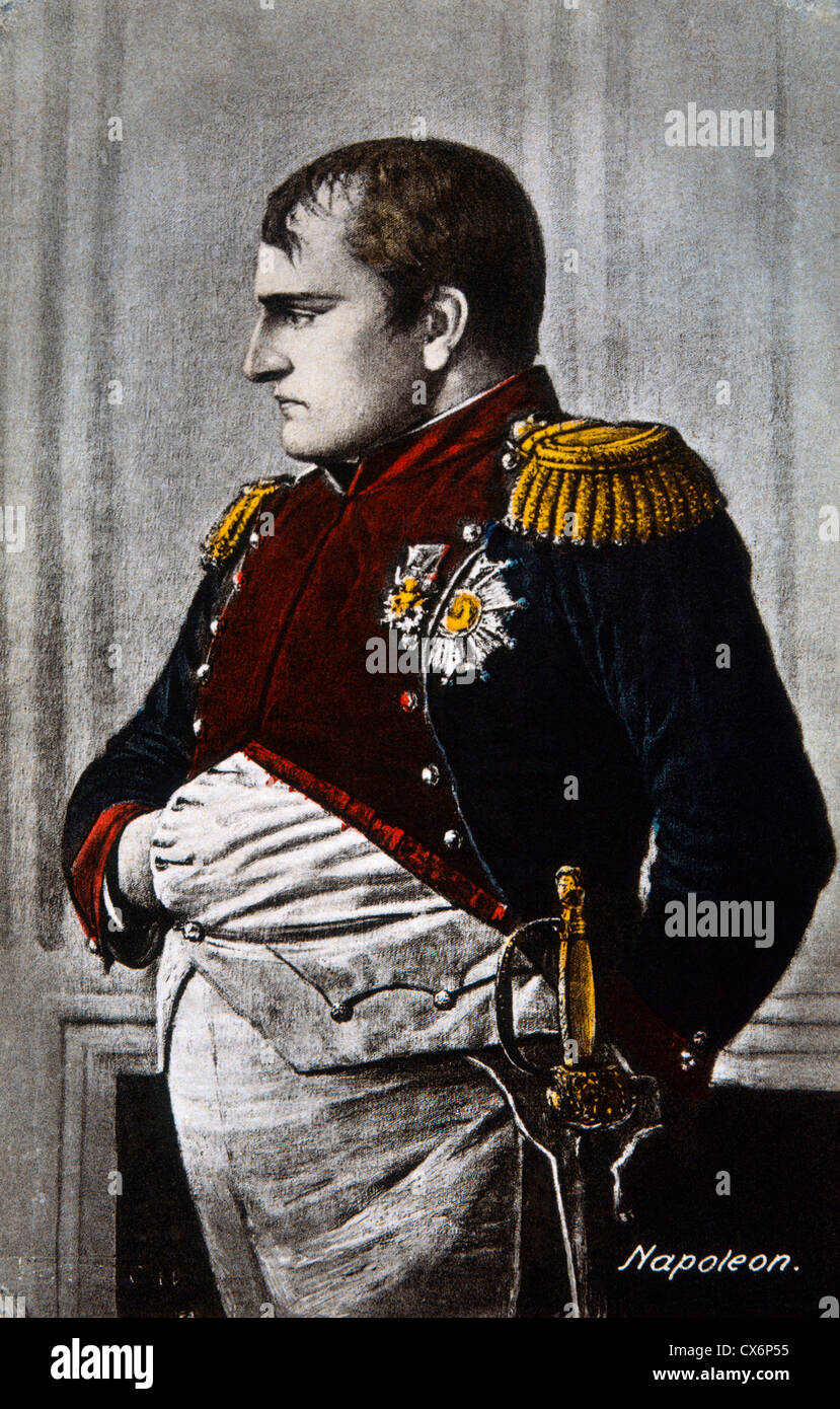Napoleone Bonaparte (1769-1821), incisione Hand-Colored Foto Stock