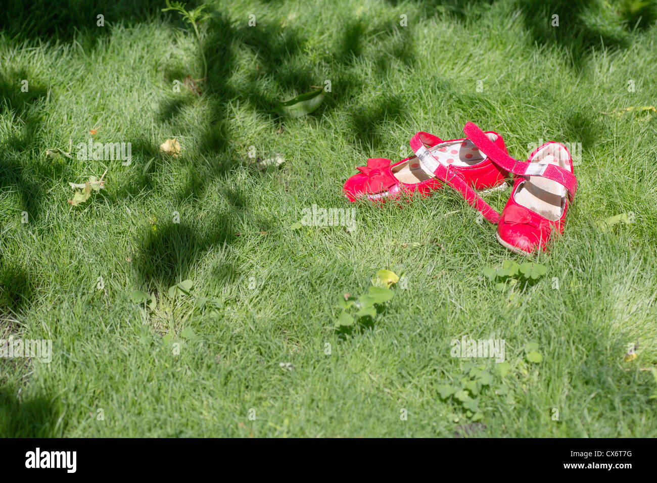 Scarpe rosa di un bambino sull'erba Foto Stock