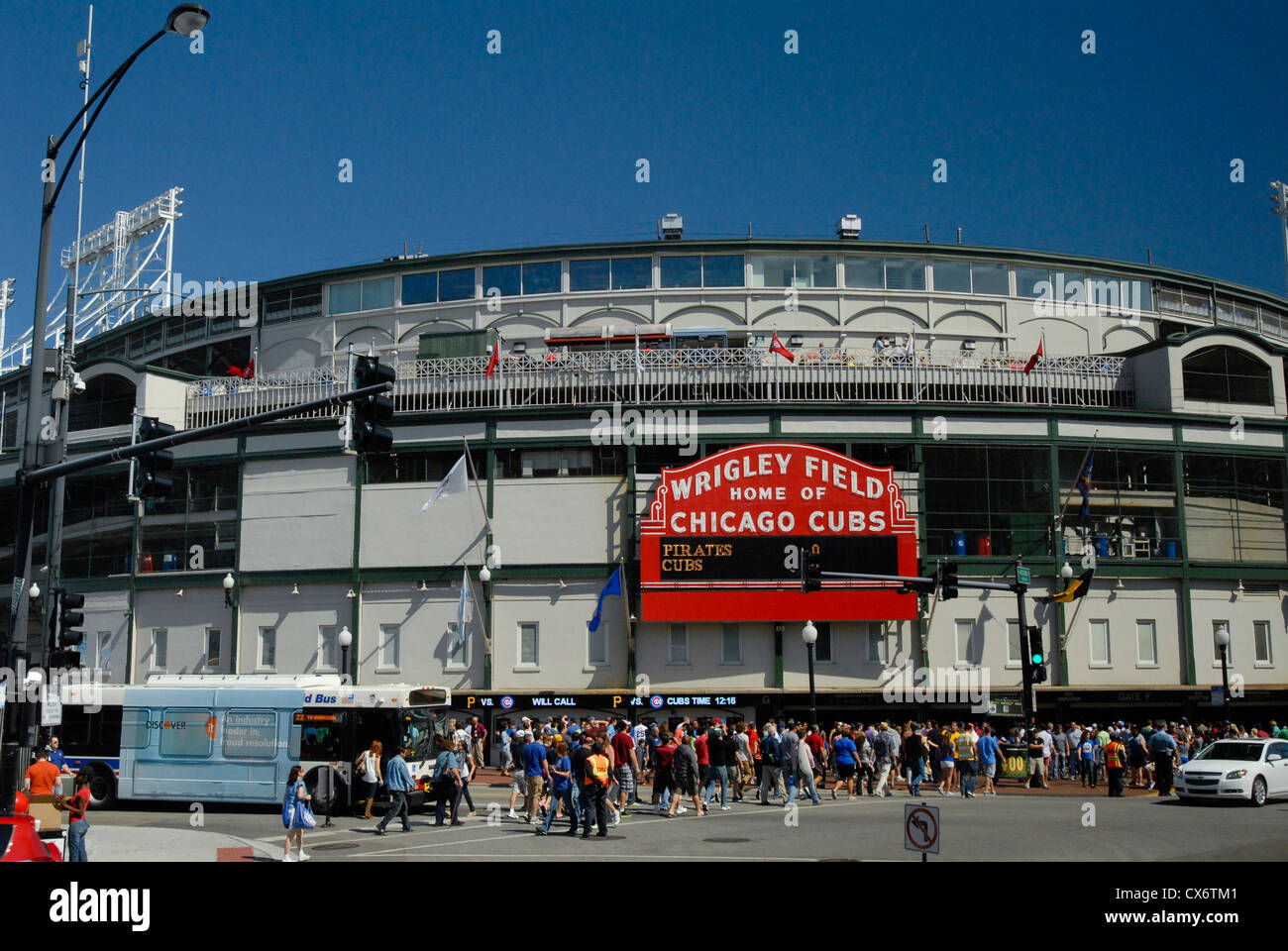 Wrigley Field baseball stadium in Chicago, Illinois. Casa dei Chicago Cubs squadra di baseball. Foto Stock