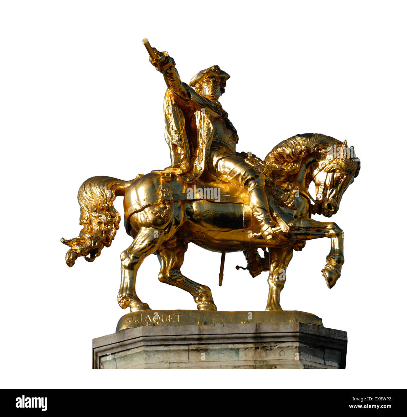 Bruxelles, Belgio. La Grand Place. Statua dorata di Charles de Lorraine sulla casa L'arbre D'o (n. 10) Foto Stock