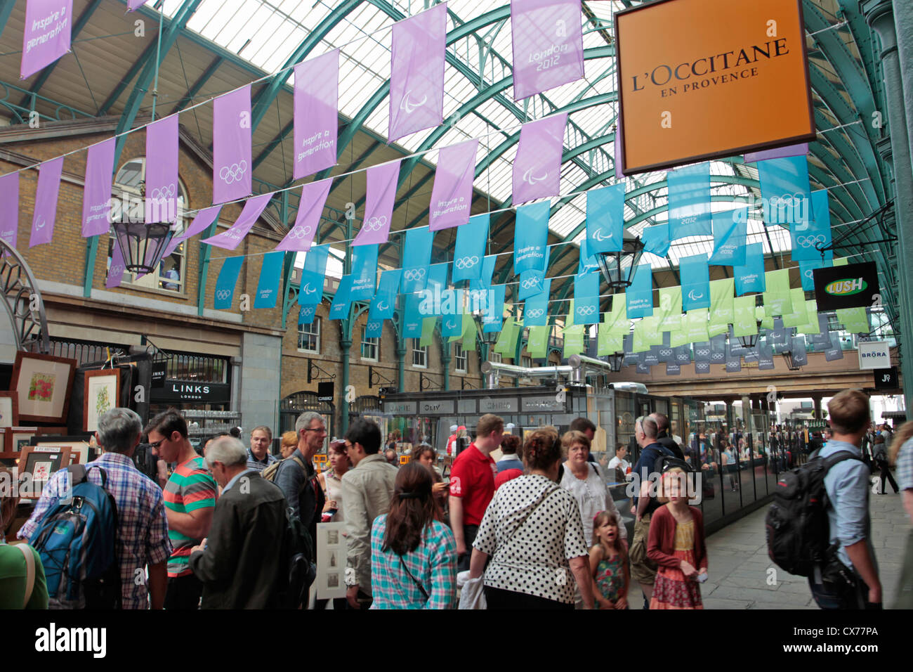 Convent Garden shopping centre e mercato durante il London 2012 Giochi Olimpici Foto Stock