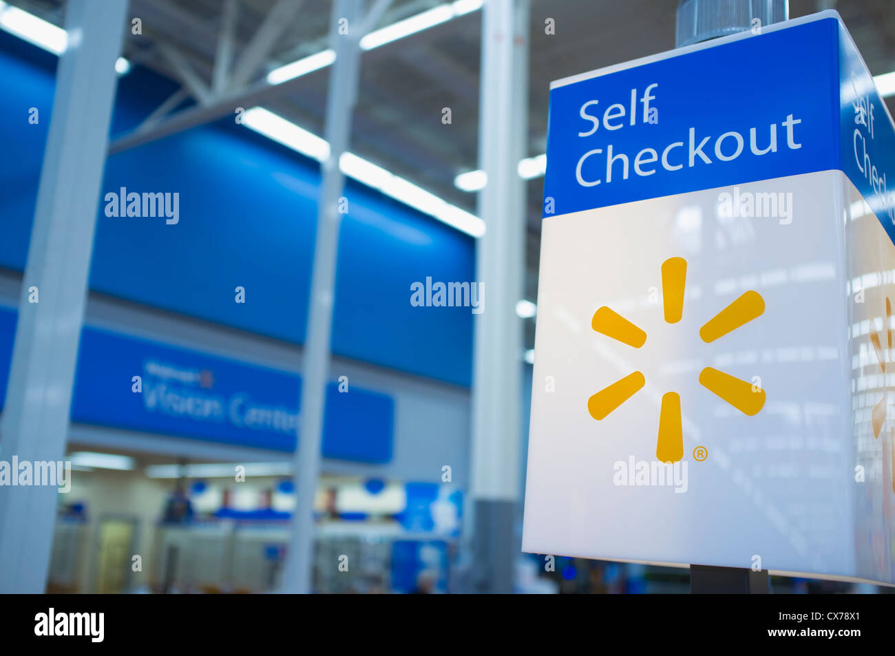 Checkout Self luce segnale a WalMart Foto Stock