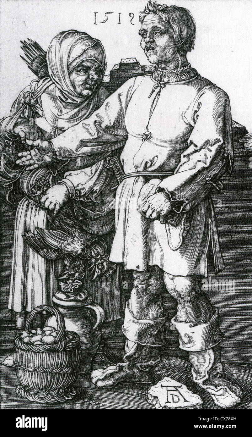 ALBRECHT DÜRER (1471-1528) incisione Der Marktbauer und sein Weib, xilografia datata 1519 Foto Stock