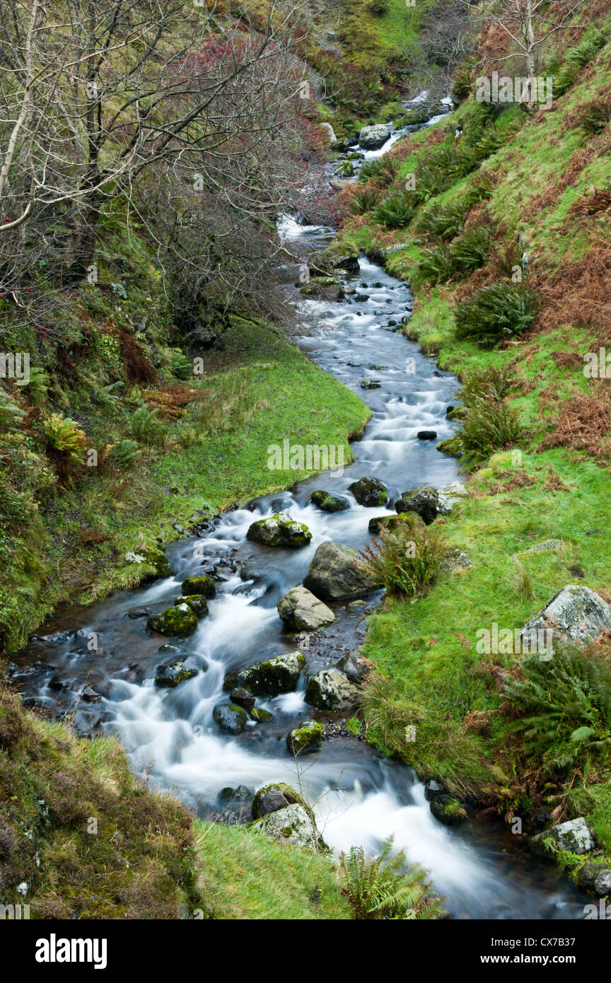 Altopiano di flusso del fiume bruciare nel paesaggio, vicino a Stirling, Scozia, Scozia. Foto Stock