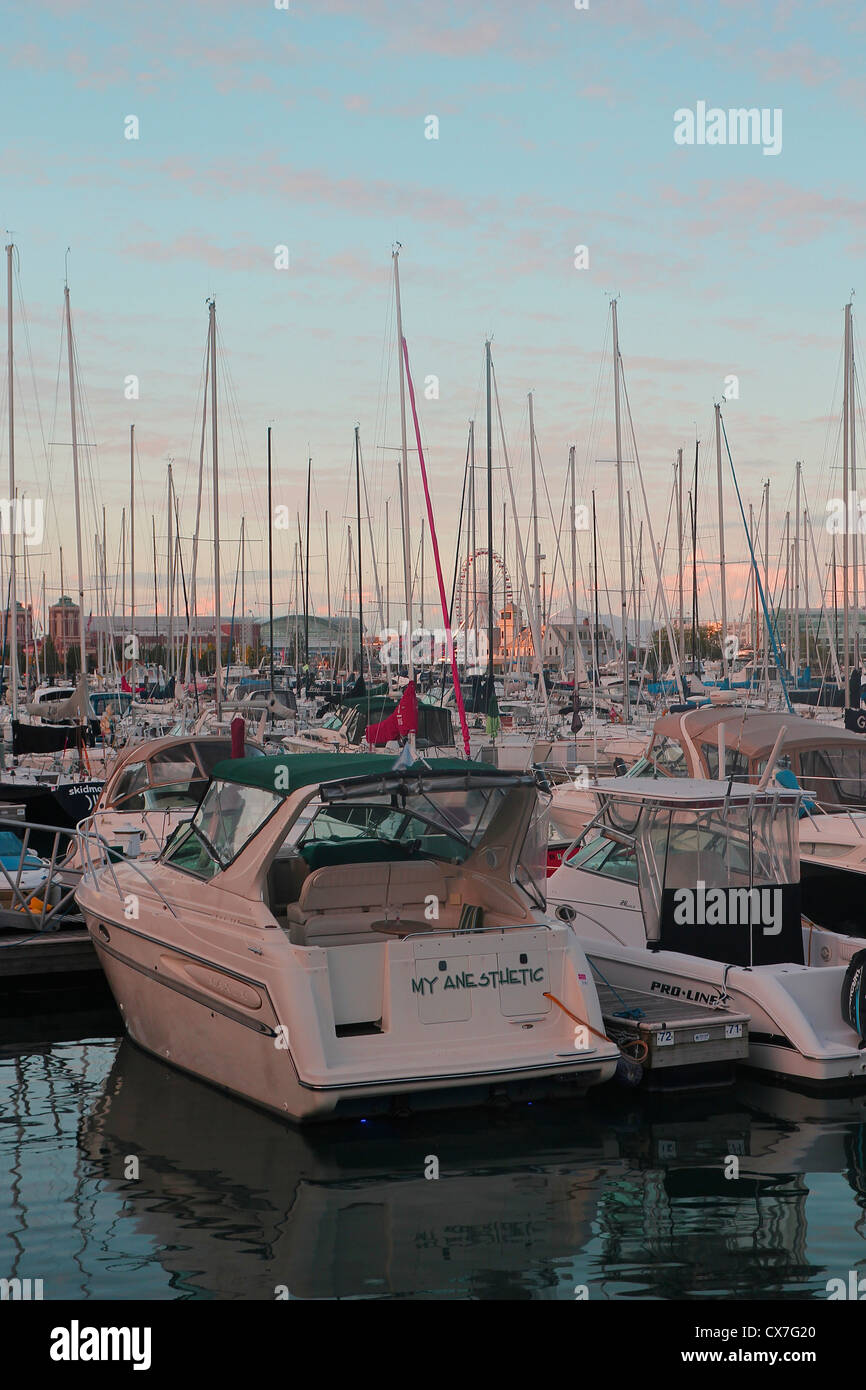 Barche al tramonto, Chicago, Illinois Foto Stock