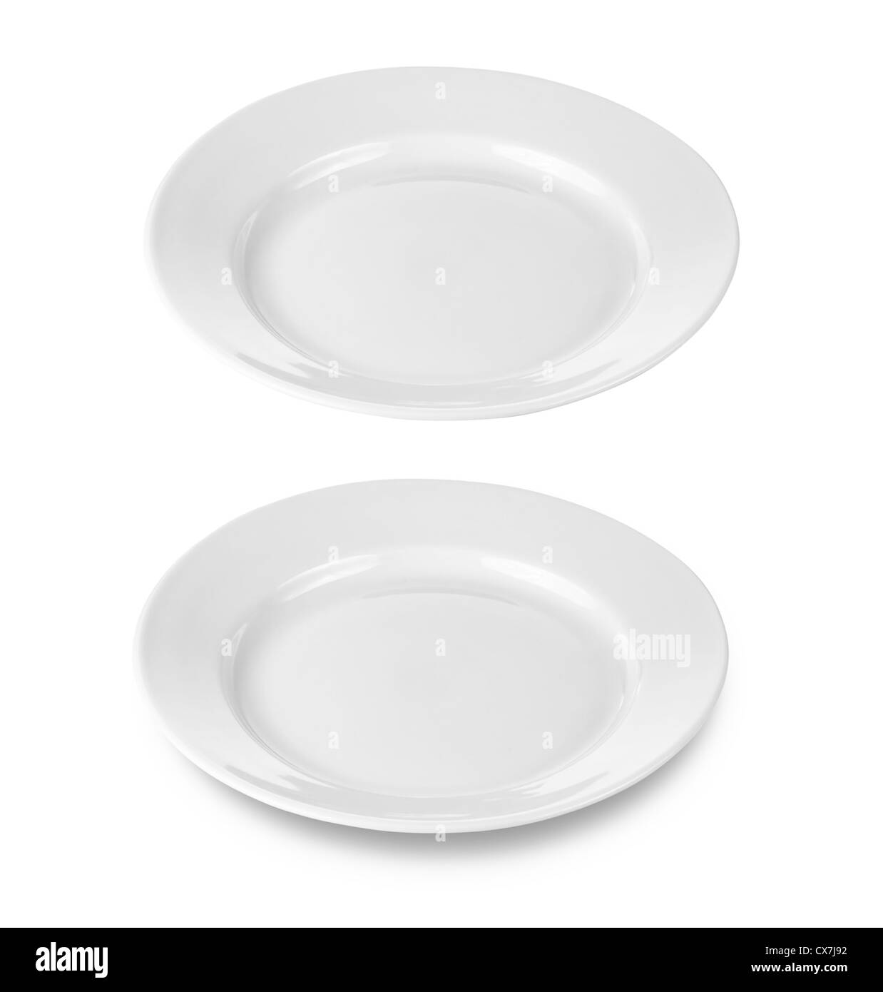 Piastra rotonda o piatto isolato su bianco con percorso di clipping incluso Foto Stock