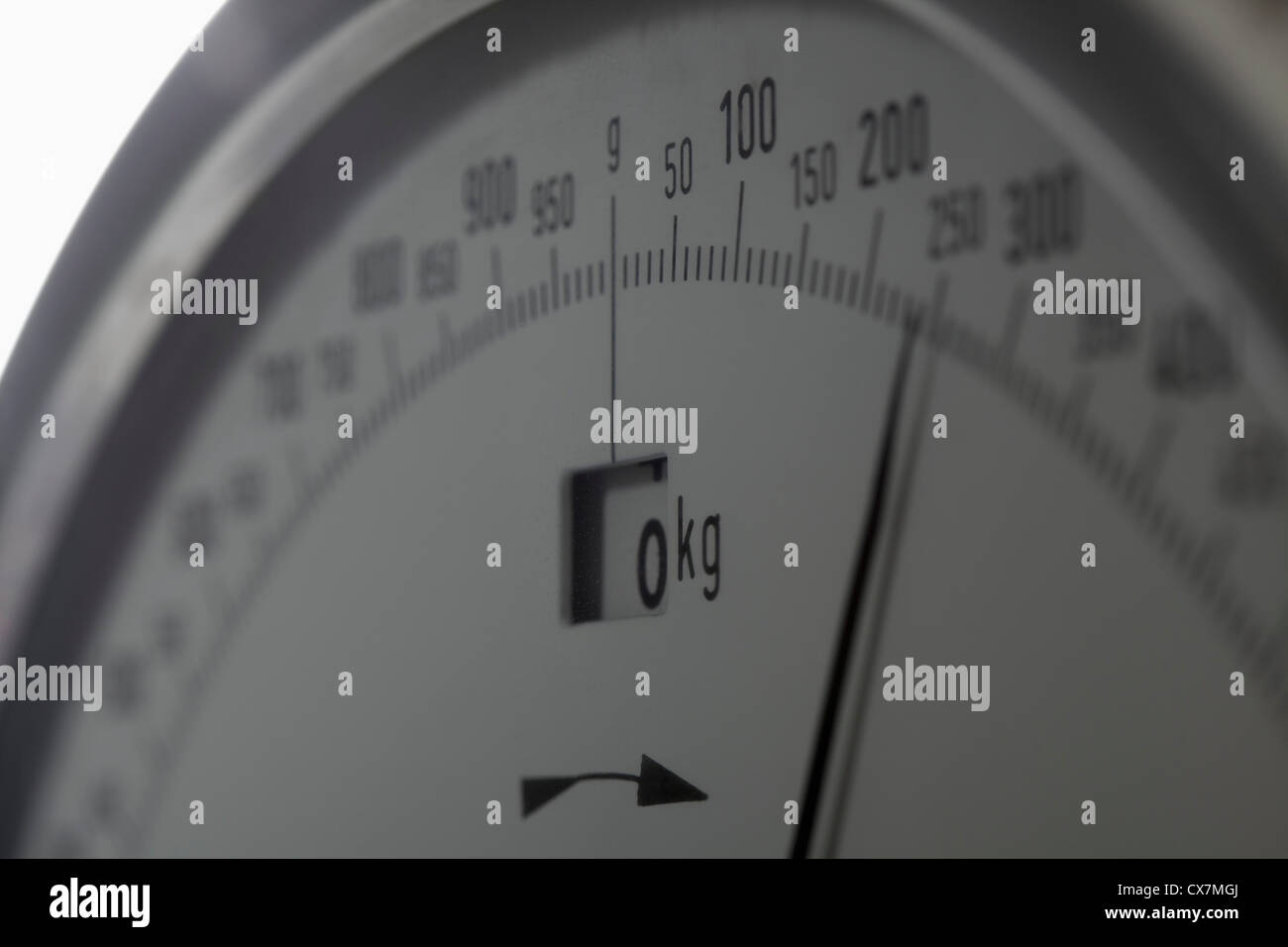 I numeri su una bilancia da cucina, extreme close up Foto Stock