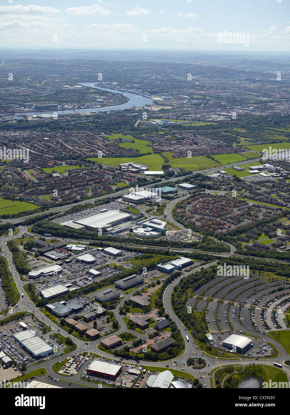 Silverlink area business, Newcastle upon Tyne, nel nord est dell'Inghilterra, Regno Unito, fiume Tyne visibile in background Foto Stock