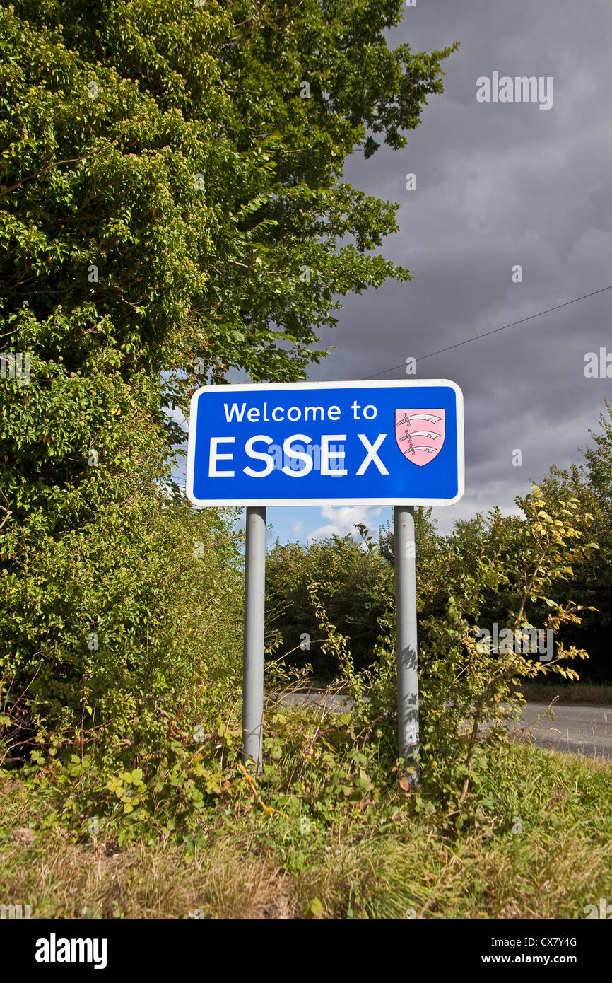 "Benvenuti in Essex' segno sull'Essex / Herts confine Foto Stock