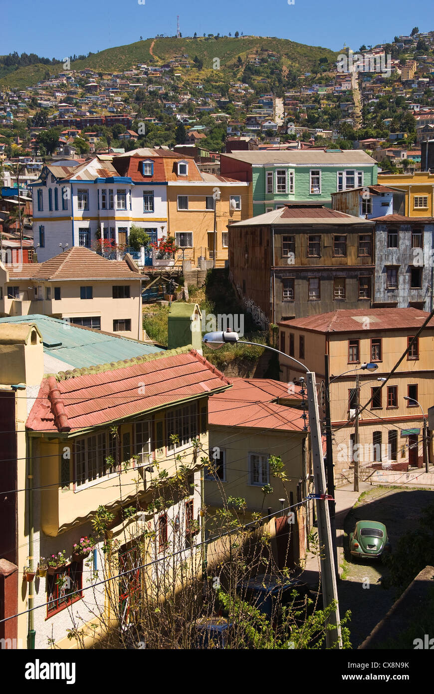 Elk198-1351v Cile Valparaiso, città dal di sopra Foto Stock