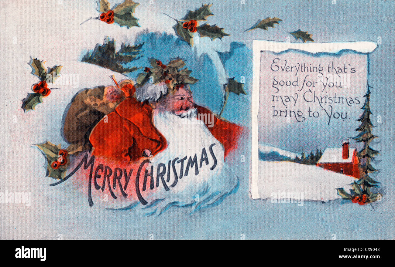 Buon Natale - tutto ciò che è buono per voi, Natale può portare a voi. Babbo Natale e la scena invernale Foto Stock