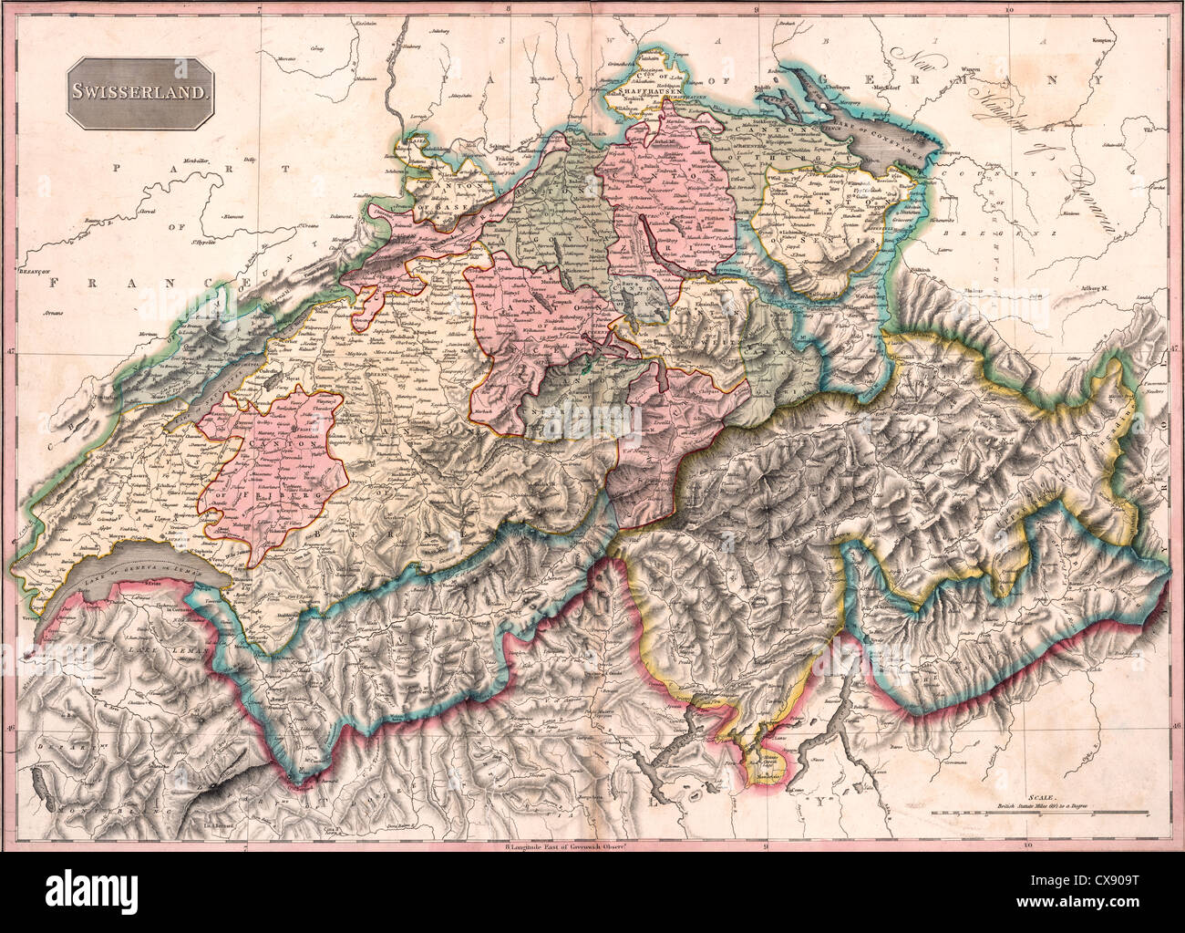 Swisserland 1818, cartina della Svizzera Foto Stock