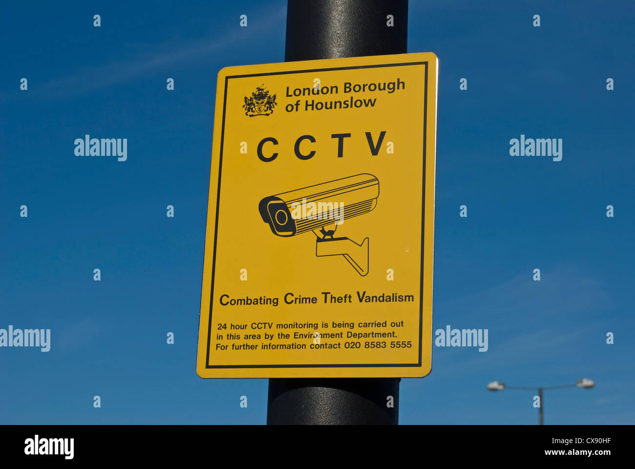 London Borough of hounslow tvcc segno di avvertimento, hanworth, middlesex, Inghilterra Foto Stock