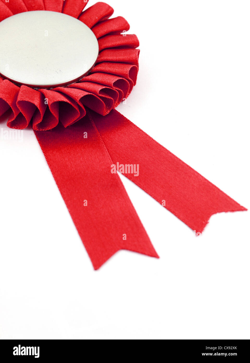 Premio Red Ribbon badge con sfondo bianco Foto Stock