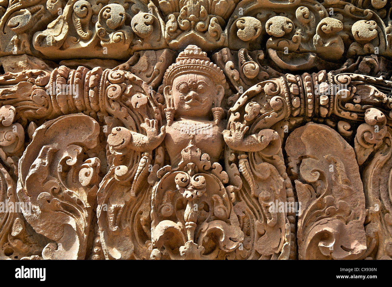 Banteay Srei dettagli tempio di Angkor Cambogia Foto Stock