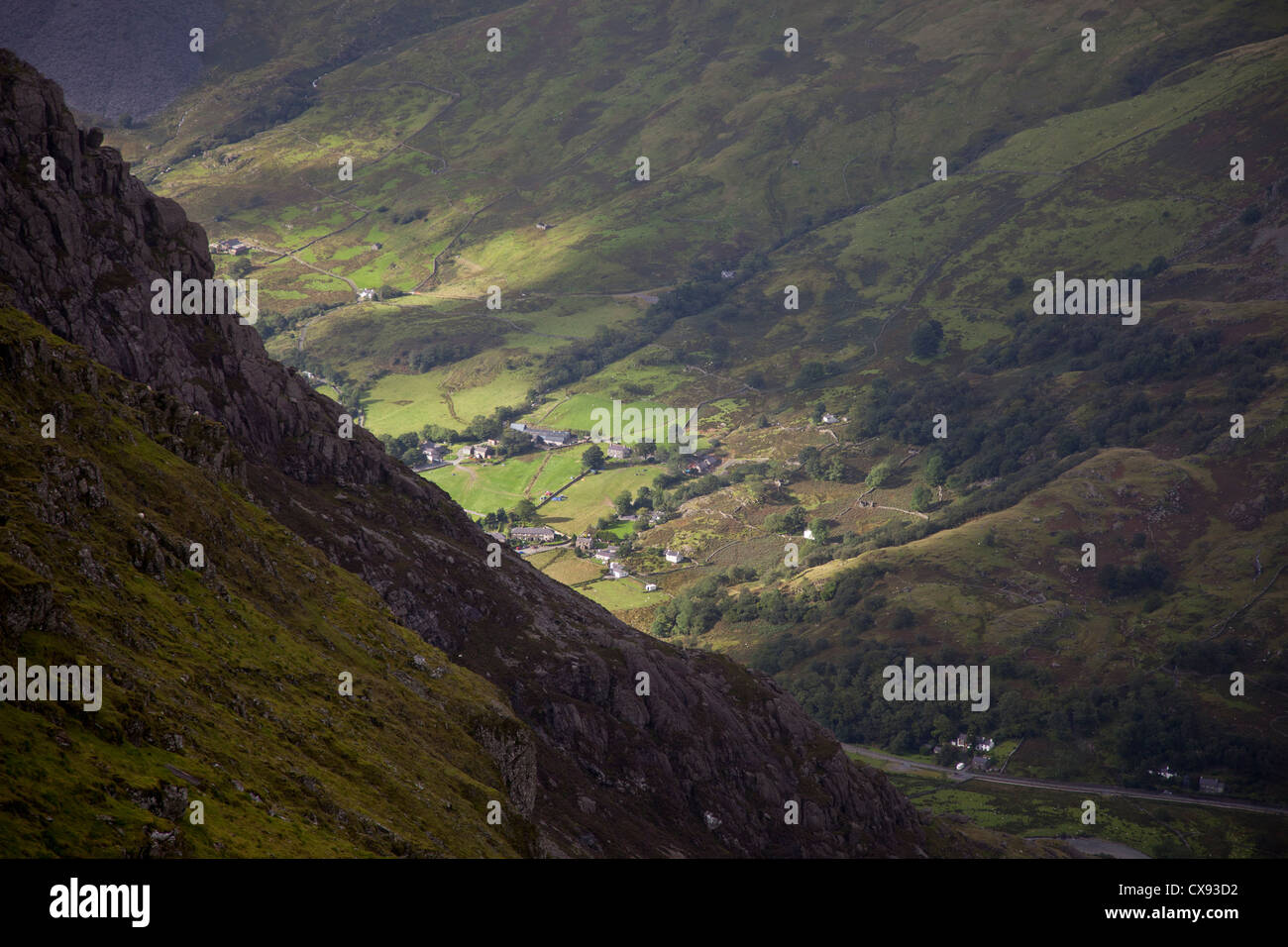 La Snowdon Mountain Railway, Galles, vista dal carrello Foto Stock