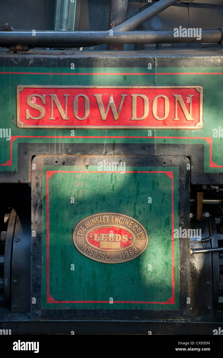 La Snowdon Mountain Railway, loco dettaglio, targhetta del nome Foto Stock