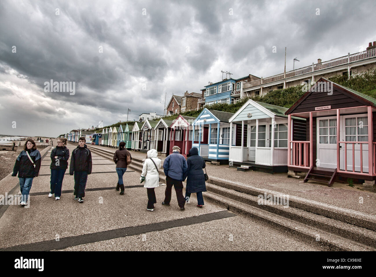 Suffolk Coastal resort di Southwold su un estati bagnate giorno Foto Stock