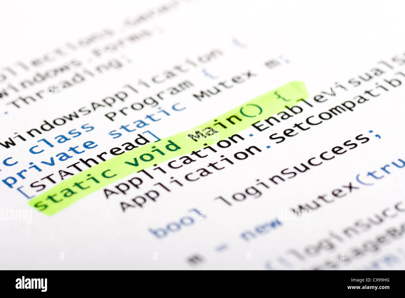 Codice di computer csharp Foto Stock