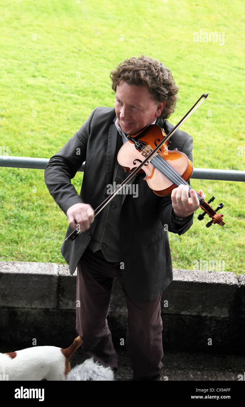 Frankie Gavin, tradizionale Irish fiddle player all'GAA motivi, Ballinskelligs, Co Kerry, Irelamd Foto Stock