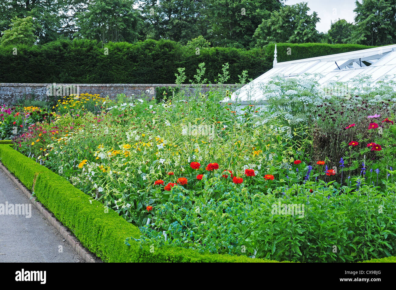 Il percorso di confine e serra, West Dean Gardens. Foto Stock