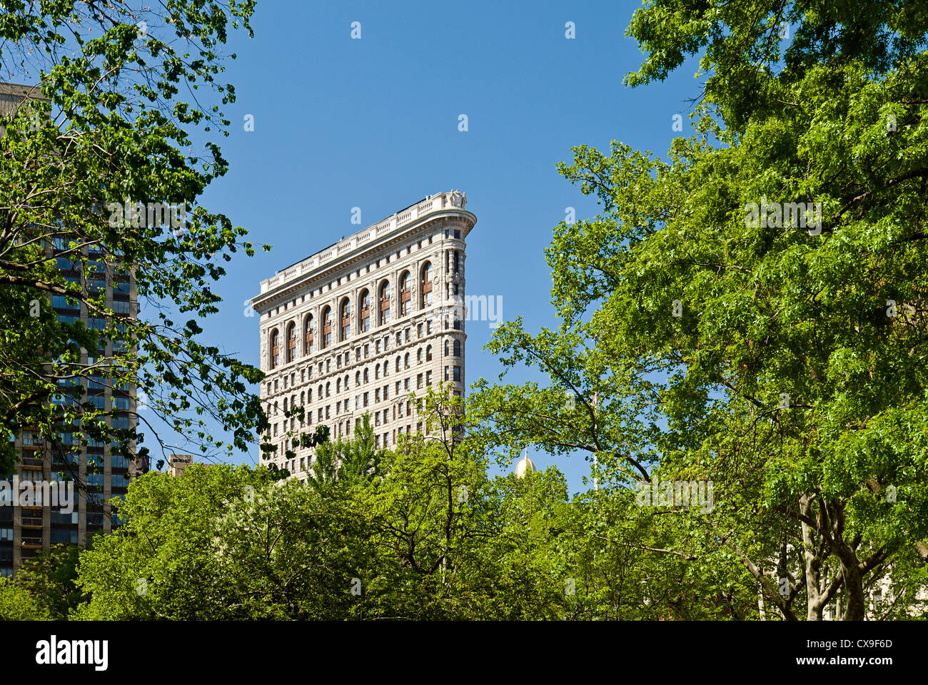 Il Flatiron Building e il Madison Square Park, 23rd Street, New York City. Foto Stock