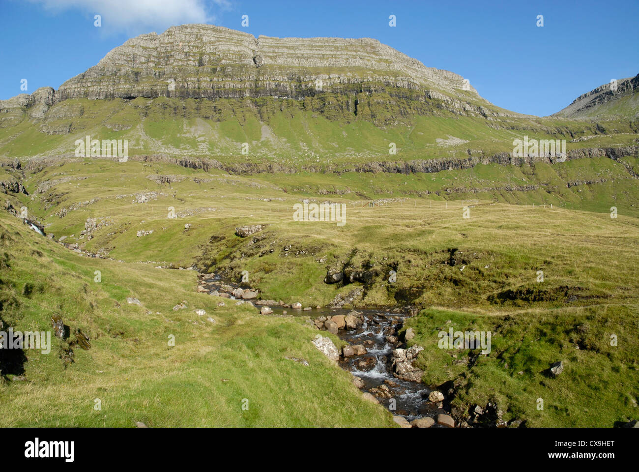 Il panorama su Streymoy, isole Faerøer (vicino Nordradalsvegur) Foto Stock