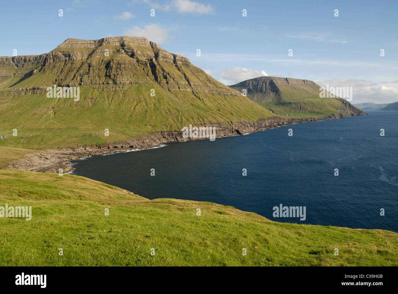 Il panorama su Streymoy, isole Faerøer (vicino Nordradalsvegur) Foto Stock