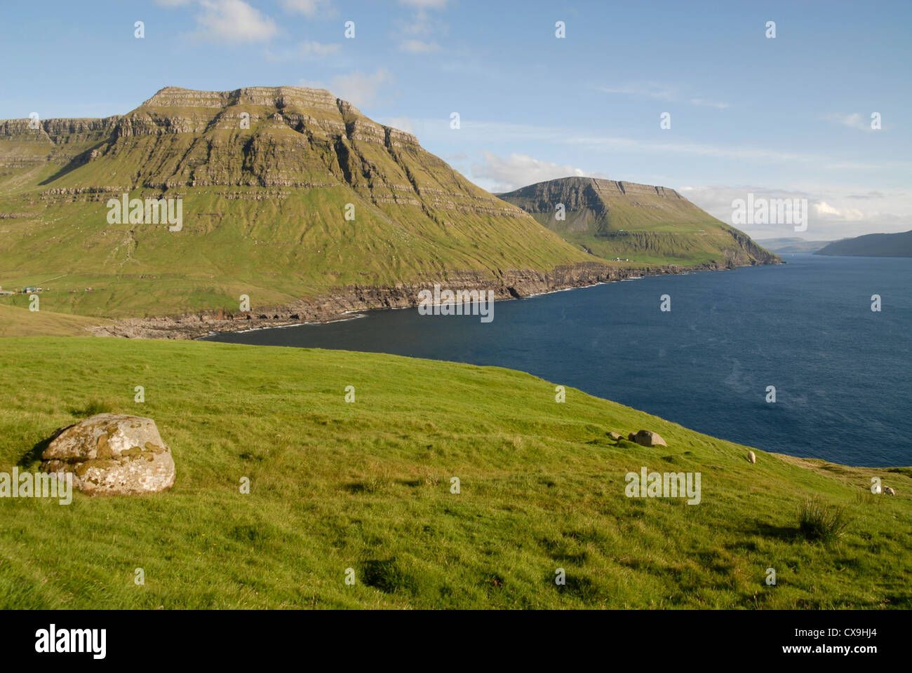 Il panorama su Streymoy, isole Faerøer (vicino Nordradalsvegur) Foto Stock