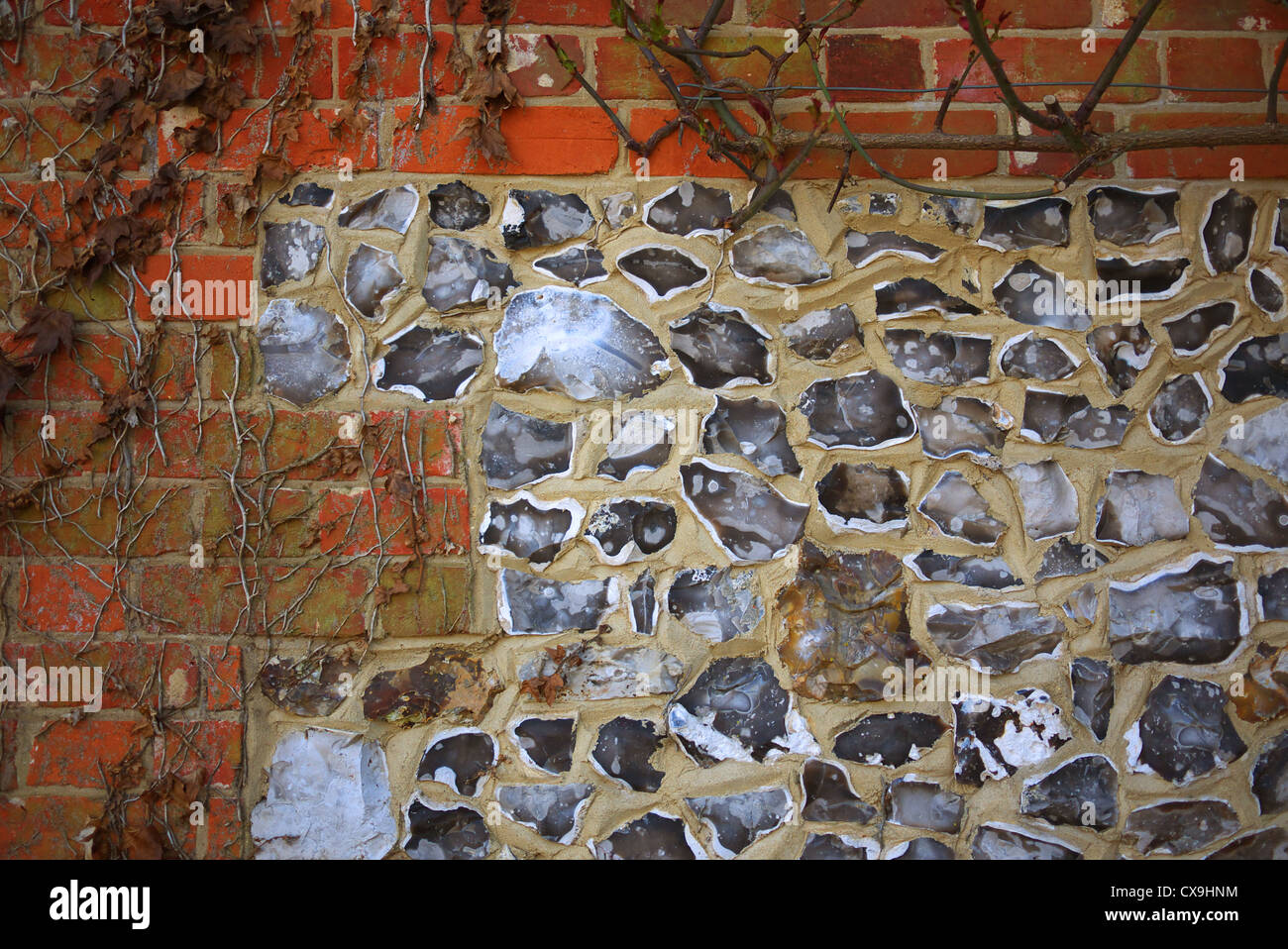 La selce e un muro di mattoni, Wiltshire, Regno Unito. Foto Stock