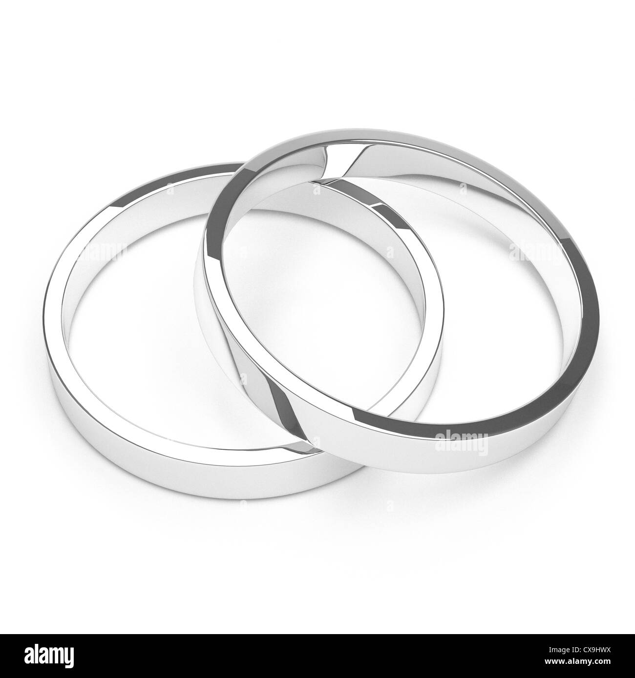 Un paio di isolati di argento o di platino anelli matrimoni. Foto Stock