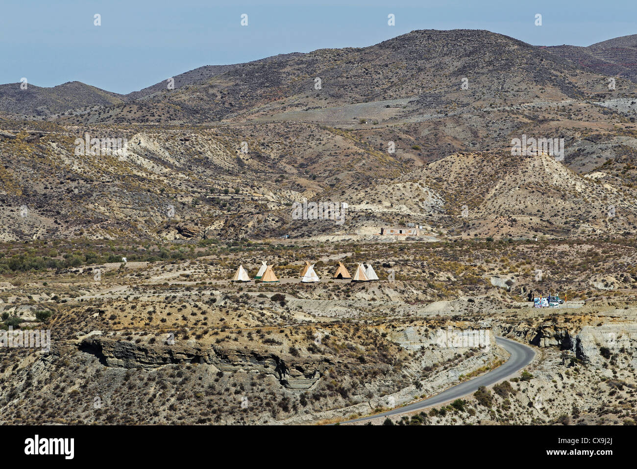 Mini Hollywood nel paesaggio del deserto di Almeria, Spagna, scena di Sergio Leone Spaghetti western Foto Stock