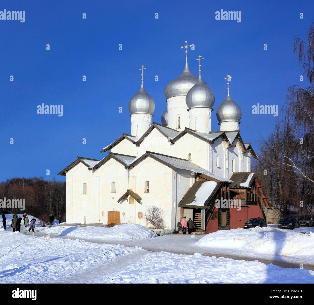 Chiesa dei Santi Boris e Gleb in Plotniki (1536), Veliky Novgorod, Novgorod, Russia Foto Stock