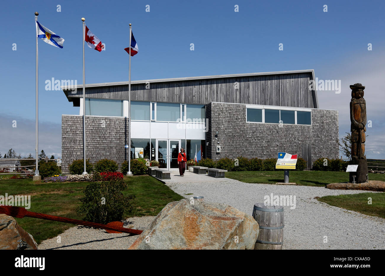 Entrata del Centro Storico Acadian Village, una ri-creazione di un 1900s Acadian Village in West Pubnico, Nova Scotia, Canada Foto Stock