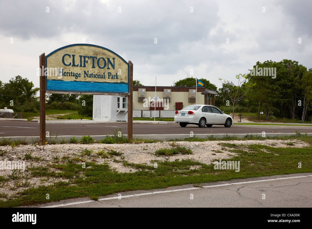 Clifton Heritage National Park segno, New Providence Island, Bahamas, dei Caraibi Foto Stock