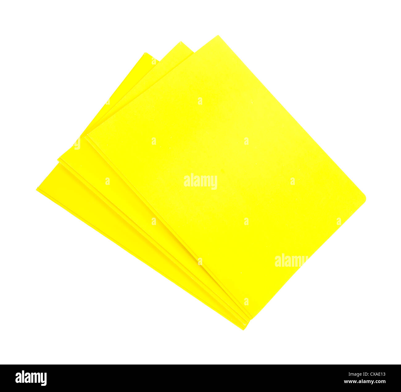 Tre di colore giallo brillante le cartelle per la scuola e per business su uno sfondo bianco. Foto Stock